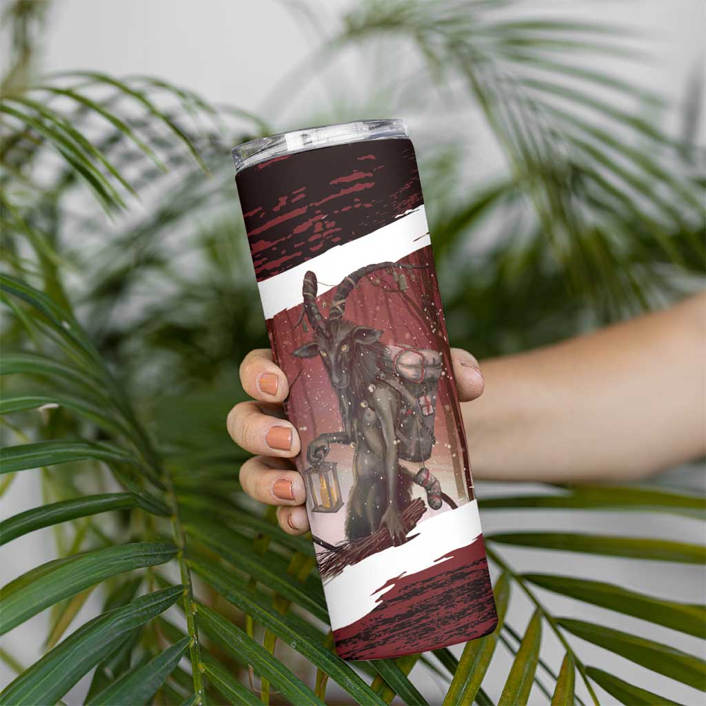 Merry Christmas Skinny Tumbler Krampus in The Woods - Red - Wonder Print Shop