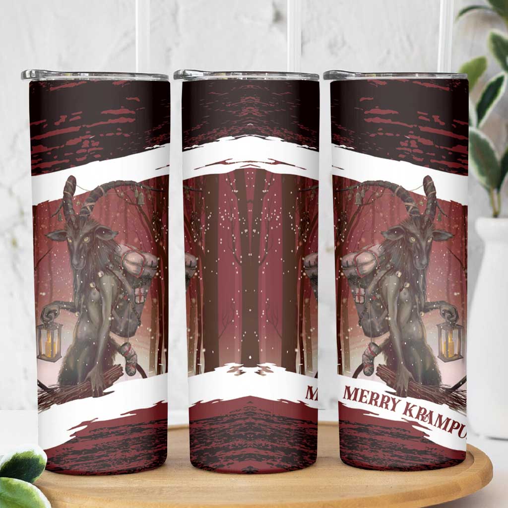 Merry Christmas Skinny Tumbler Krampus in The Woods - Red - Wonder Print Shop