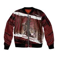 Merry Christmas Sleeve Zip Bomber Jacket Krampus in The Woods - Red - Wonder Print Shop