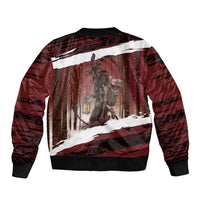 Merry Christmas Sleeve Zip Bomber Jacket Krampus in The Woods - Red - Wonder Print Shop