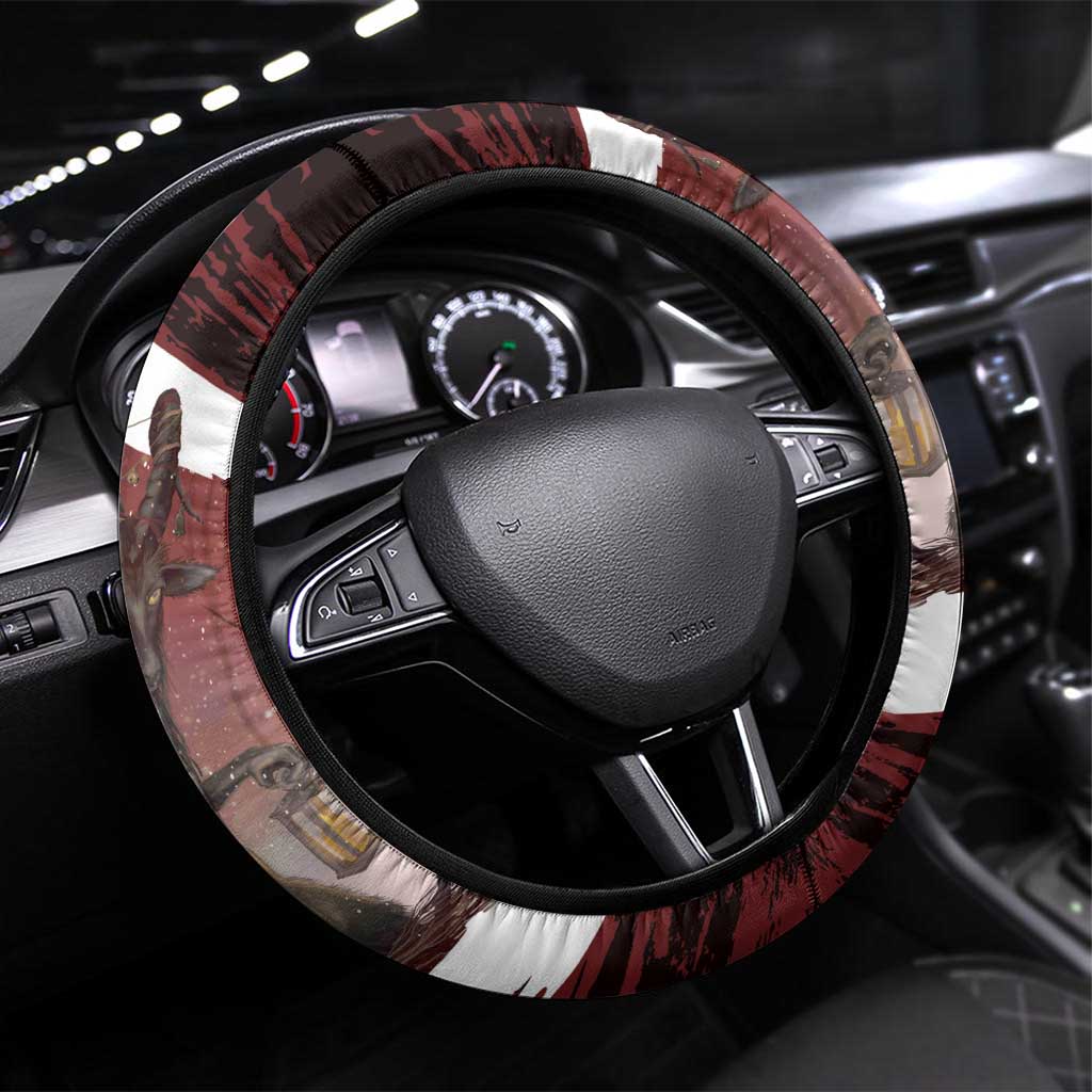 Merry Christmas Steering Wheel Cover Krampus in The Woods - Red - Wonder Print Shop