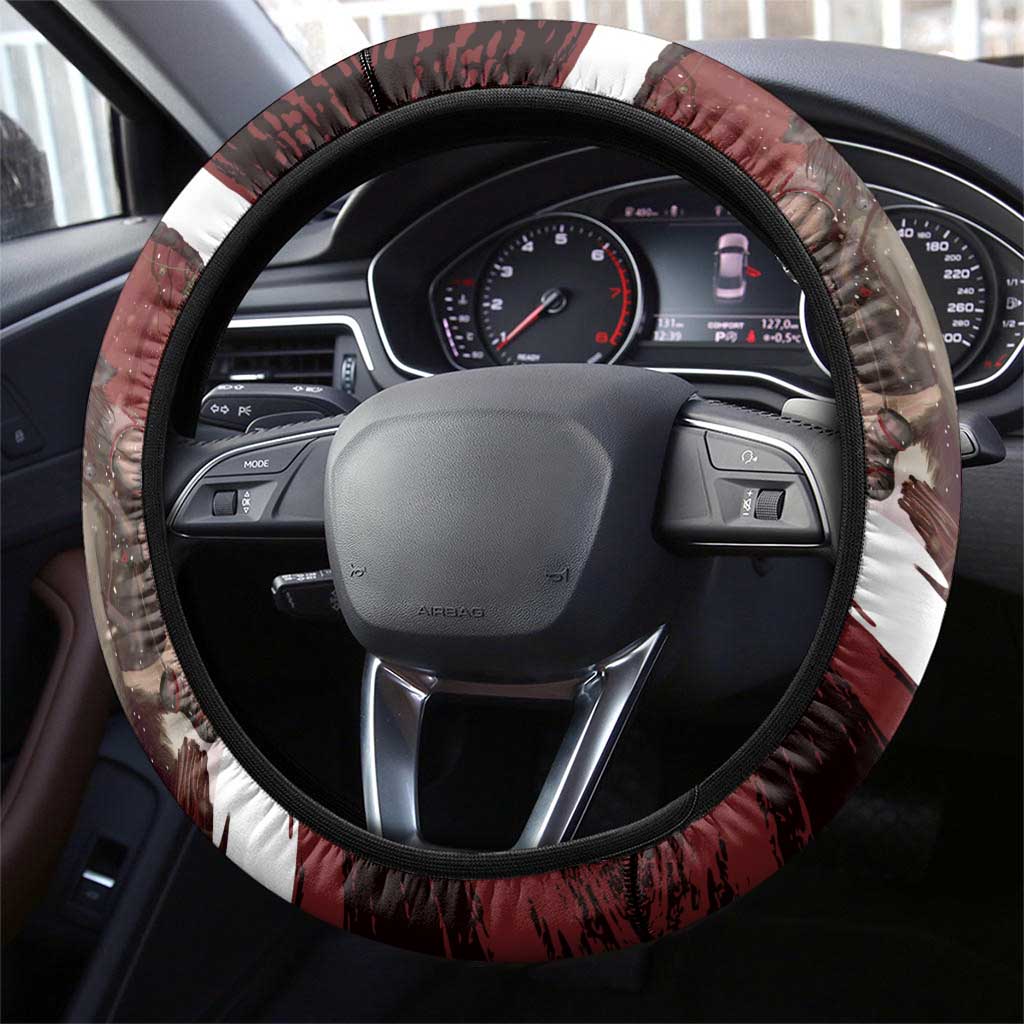 Merry Christmas Steering Wheel Cover Krampus in The Woods - Red - Wonder Print Shop