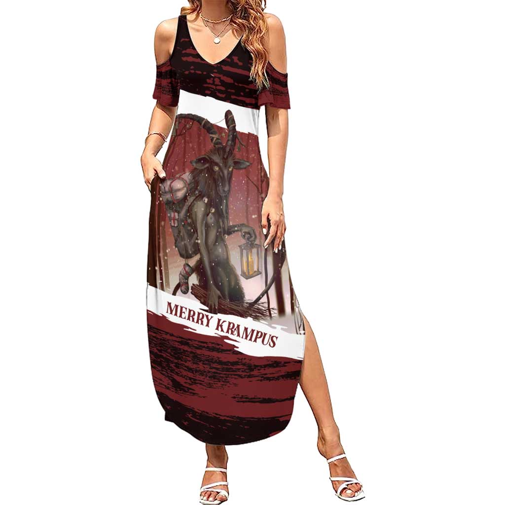 Merry Christmas Summer Maxi Dress Krampus in The Woods - Red - Wonder Print Shop