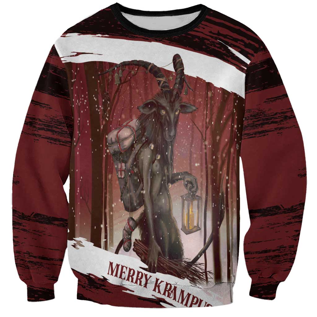 Merry Christmas Sweatshirt Krampus in The Woods - Red - Wonder Print Shop