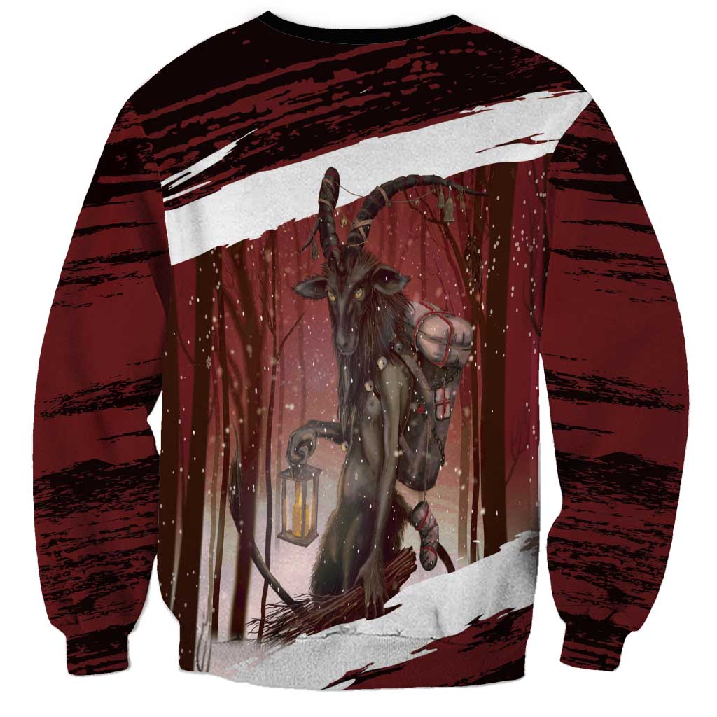 Merry Christmas Sweatshirt Krampus in The Woods - Red - Wonder Print Shop
