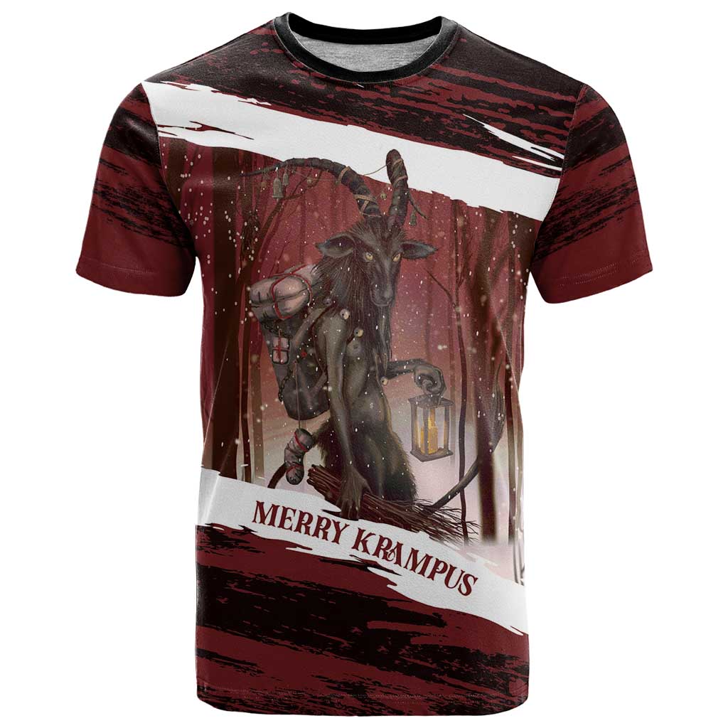 Merry Christmas T Shirt Krampus in The Woods - Red - Wonder Print Shop