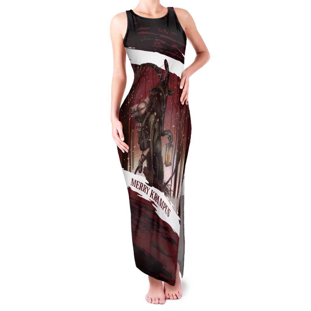 Merry Christmas Tank Maxi Dress Krampus in The Woods - Red - Wonder Print Shop