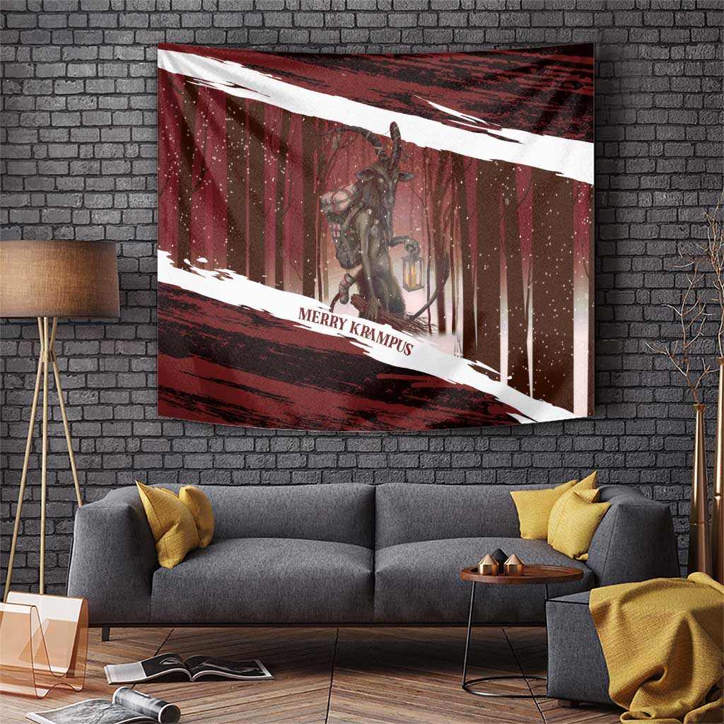 Merry Christmas Tapestry Krampus in The Woods - Red - Wonder Print Shop