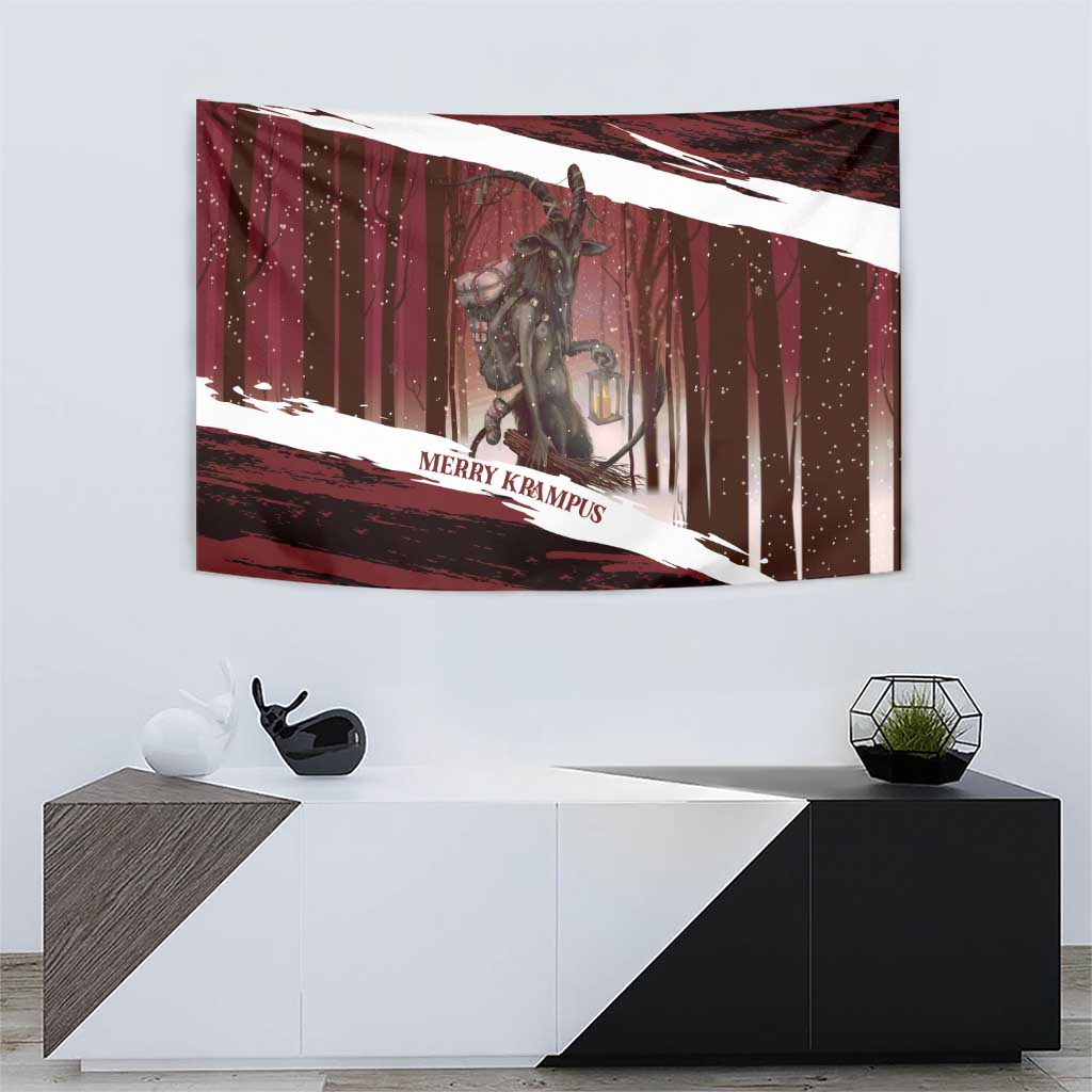 Merry Christmas Tapestry Krampus in The Woods - Red - Wonder Print Shop