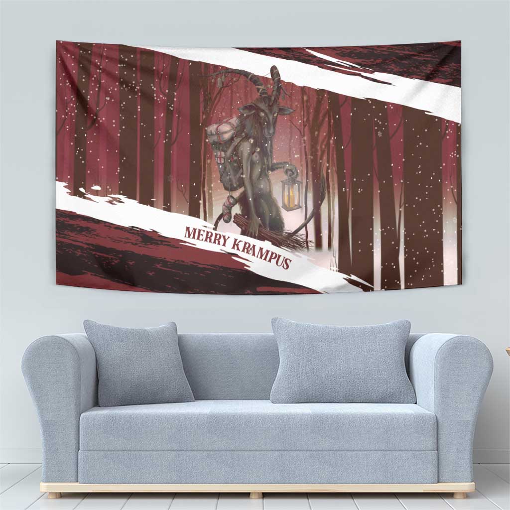 Merry Christmas Tapestry Krampus in The Woods - Red - Wonder Print Shop