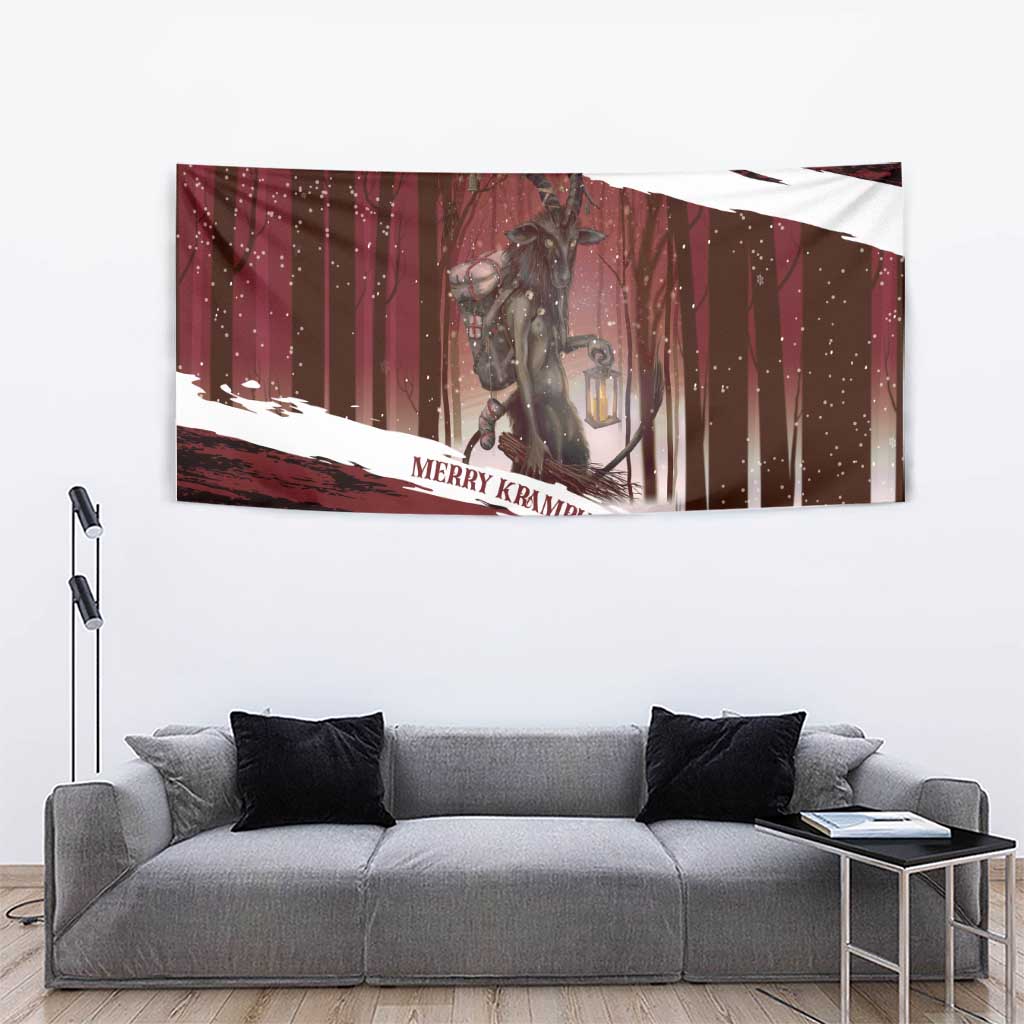 Merry Christmas Tapestry Krampus in The Woods - Red - Wonder Print Shop