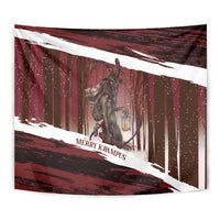 Merry Christmas Tapestry Krampus in The Woods - Red - Wonder Print Shop