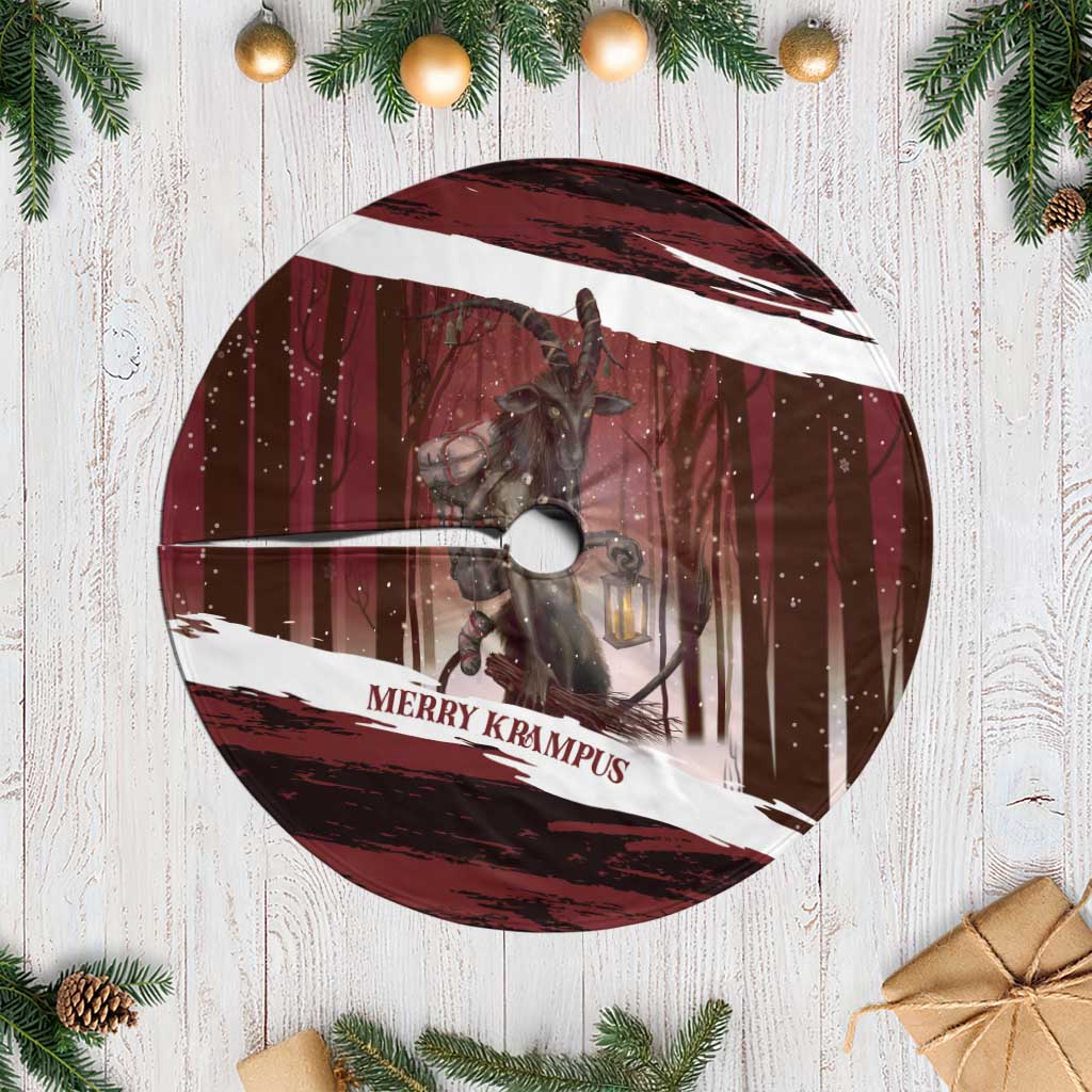 Merry Christmas Tree Skirt Krampus in The Woods - Red - Wonder Print Shop