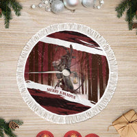 Merry Christmas Tree Skirt Krampus in The Woods - Red - Wonder Print Shop