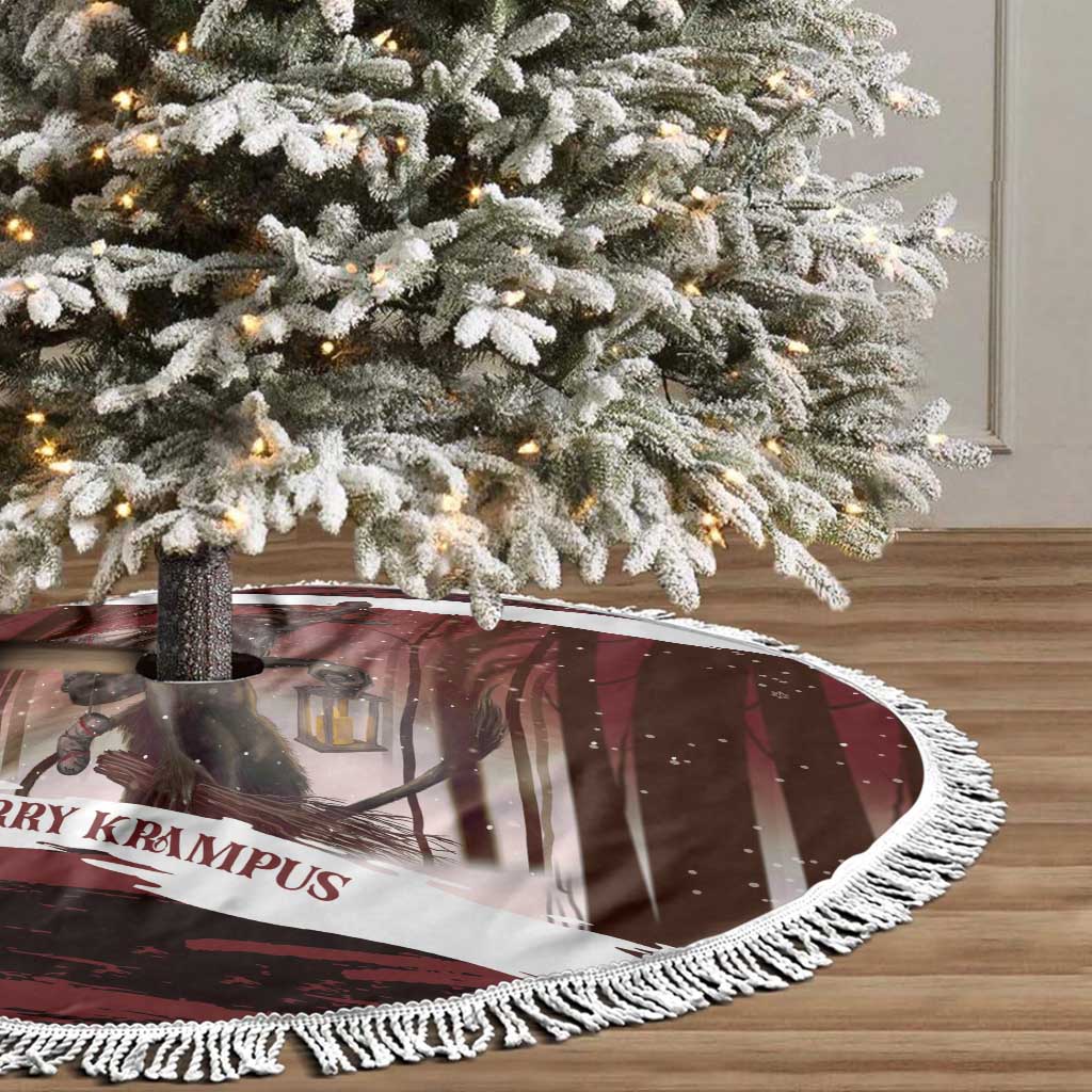 Merry Christmas Tree Skirt Krampus in The Woods - Red - Wonder Print Shop