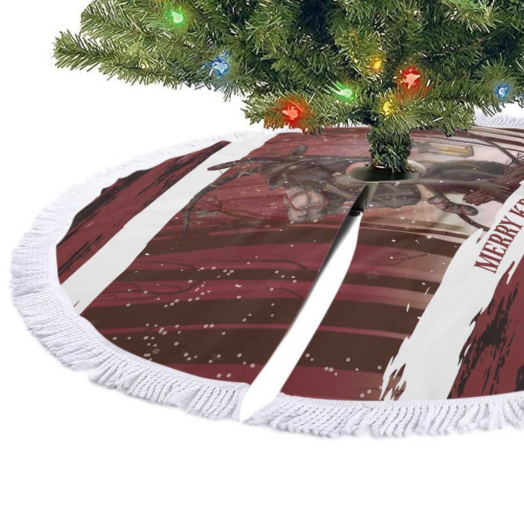 Merry Christmas Tree Skirt Krampus in The Woods - Red - Wonder Print Shop