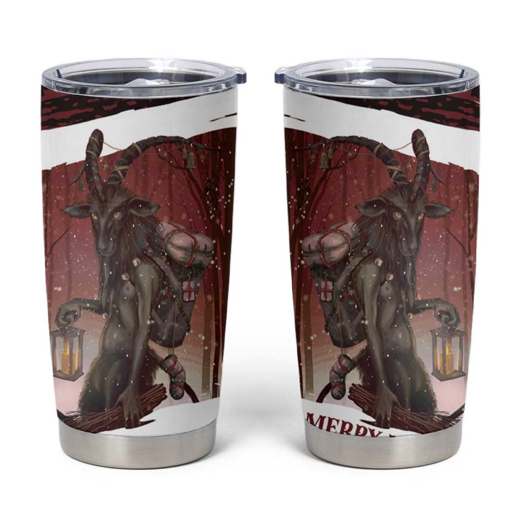 Merry Christmas Tumbler Cup Krampus in The Woods - Red - Wonder Print Shop