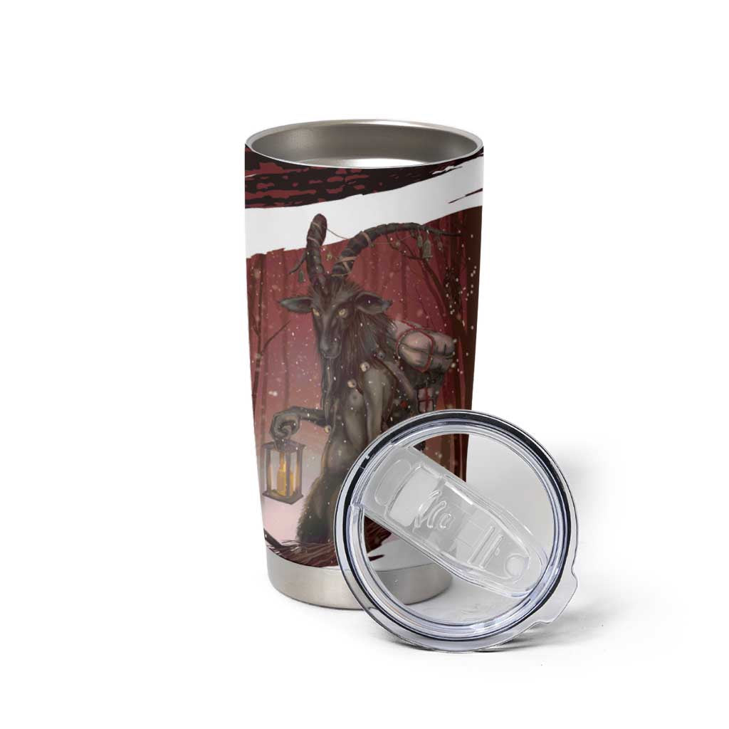 Merry Christmas Tumbler Cup Krampus in The Woods - Red - Wonder Print Shop