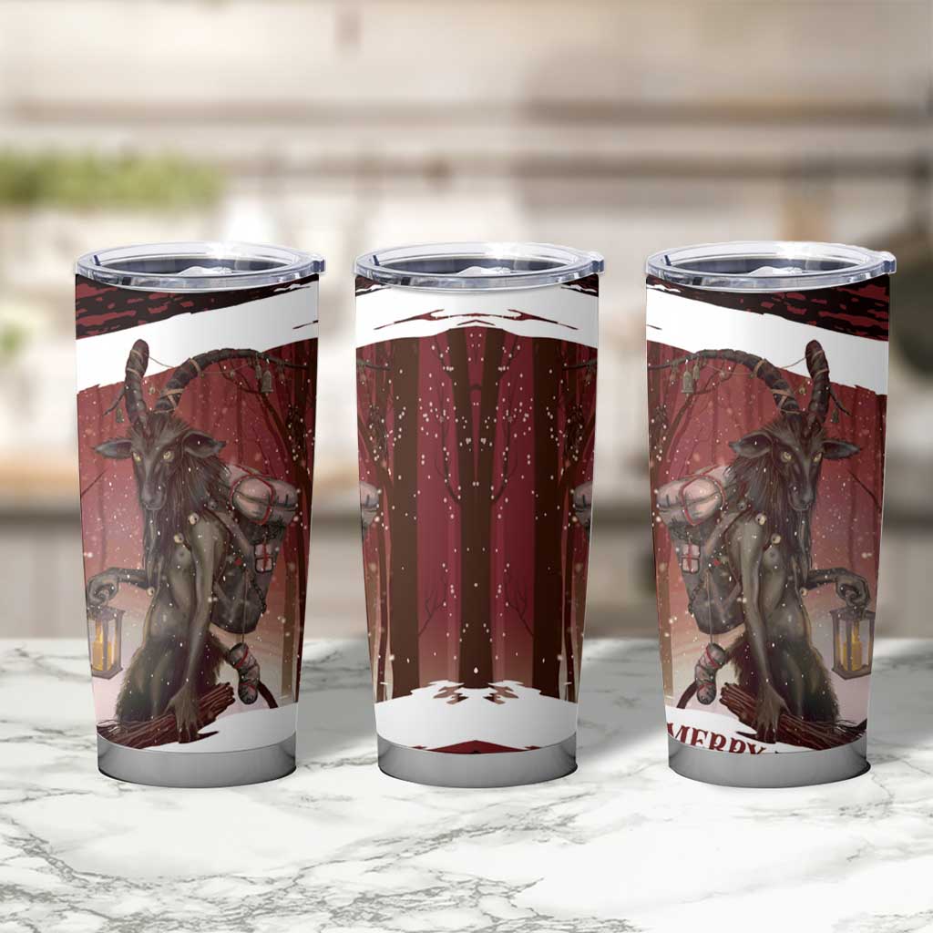 Merry Christmas Tumbler Cup Krampus in The Woods - Red - Wonder Print Shop