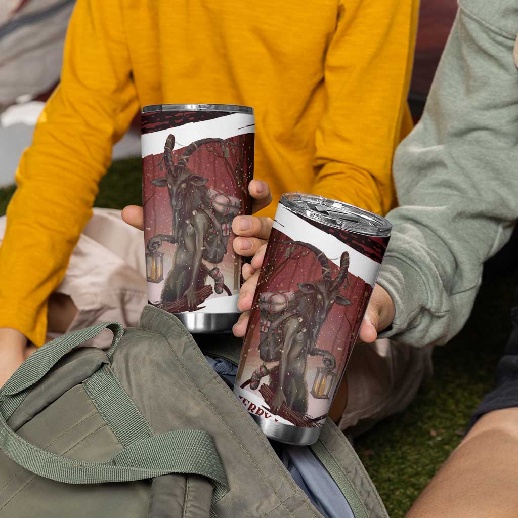 Merry Christmas Tumbler Cup Krampus in The Woods - Red - Wonder Print Shop