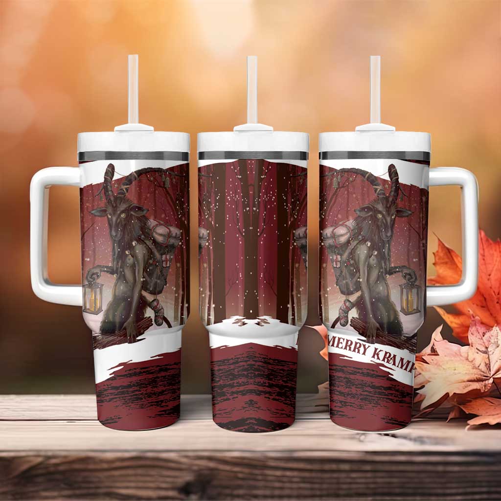 Merry Christmas Tumbler With Handle Krampus in The Woods - Red - Wonder Print Shop