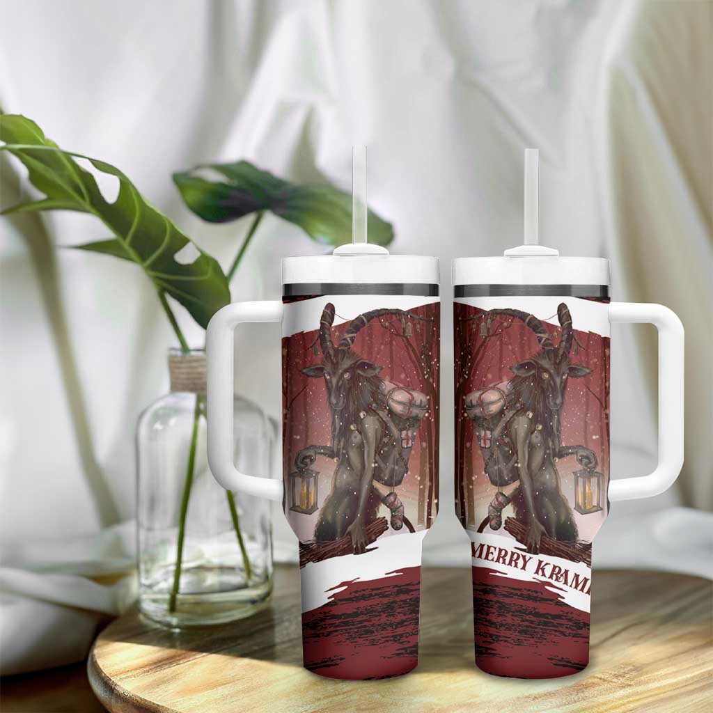 Merry Christmas Tumbler With Handle Krampus in The Woods - Red - Wonder Print Shop