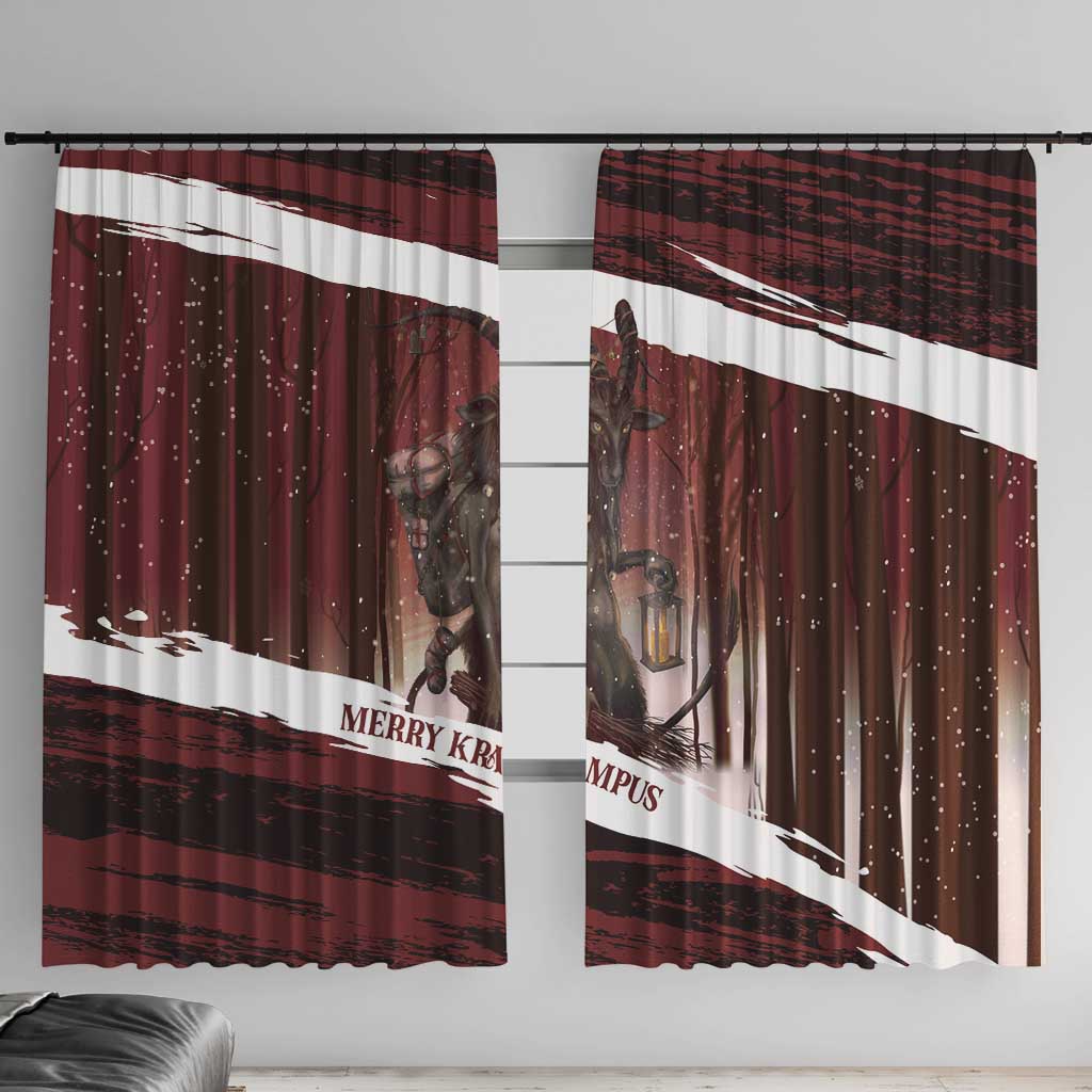 Merry Christmas Window Curtain Krampus in The Woods - Red - Wonder Print Shop