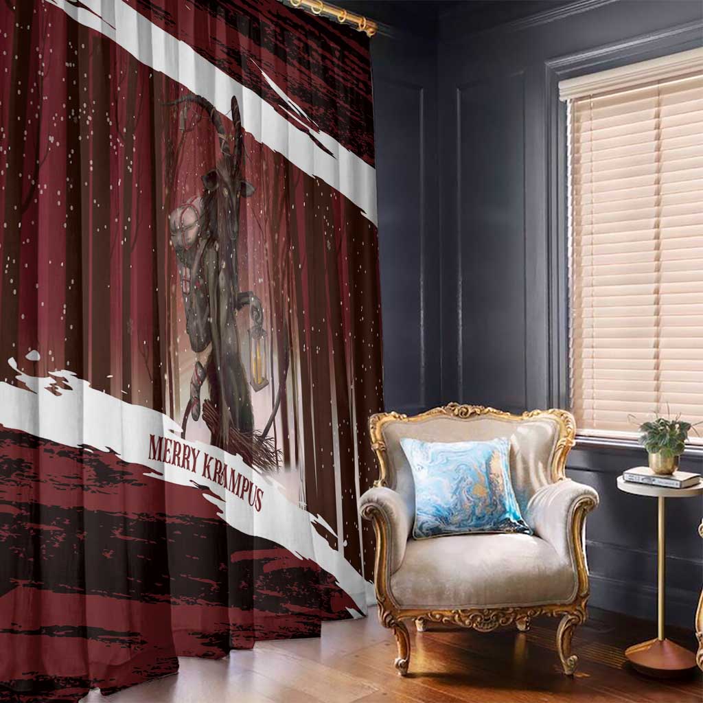 Merry Christmas Window Curtain Krampus in The Woods - Red - Wonder Print Shop