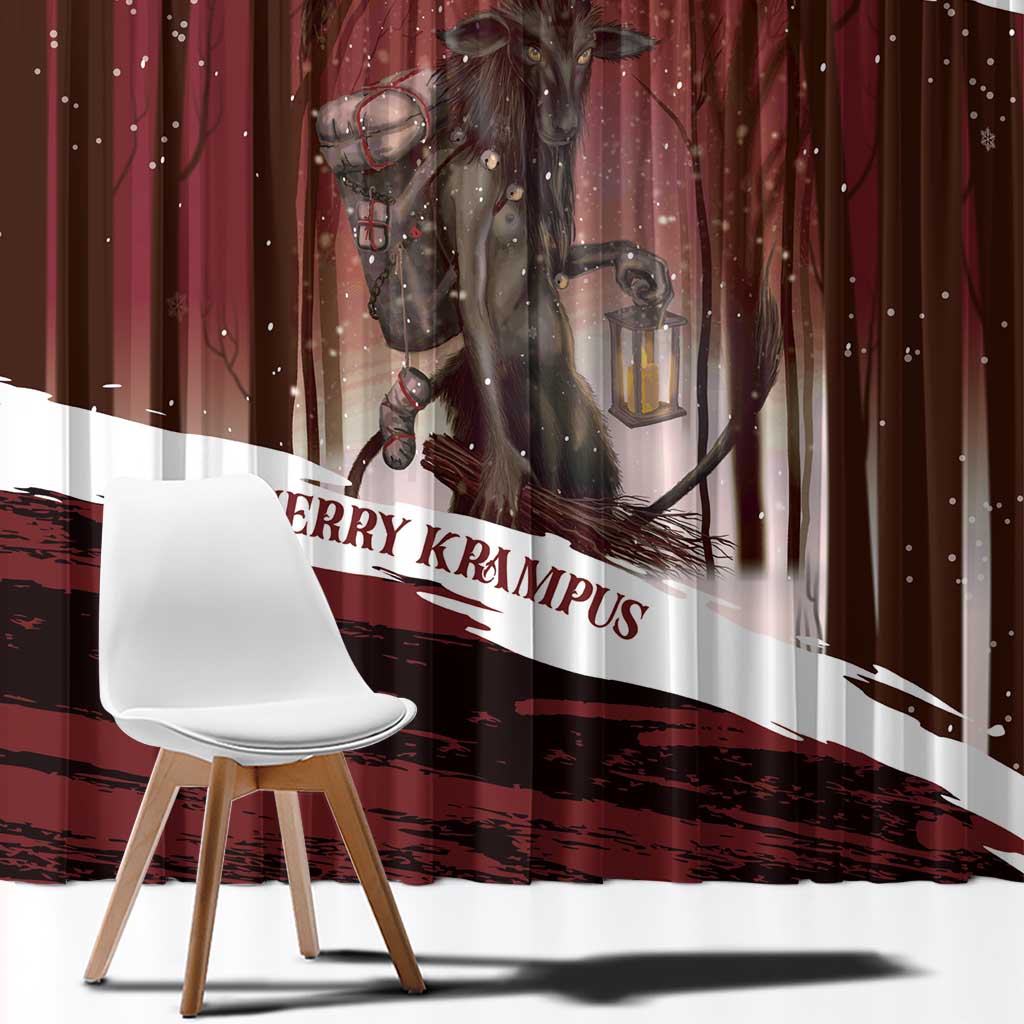 Merry Christmas Window Curtain Krampus in The Woods - Red - Wonder Print Shop