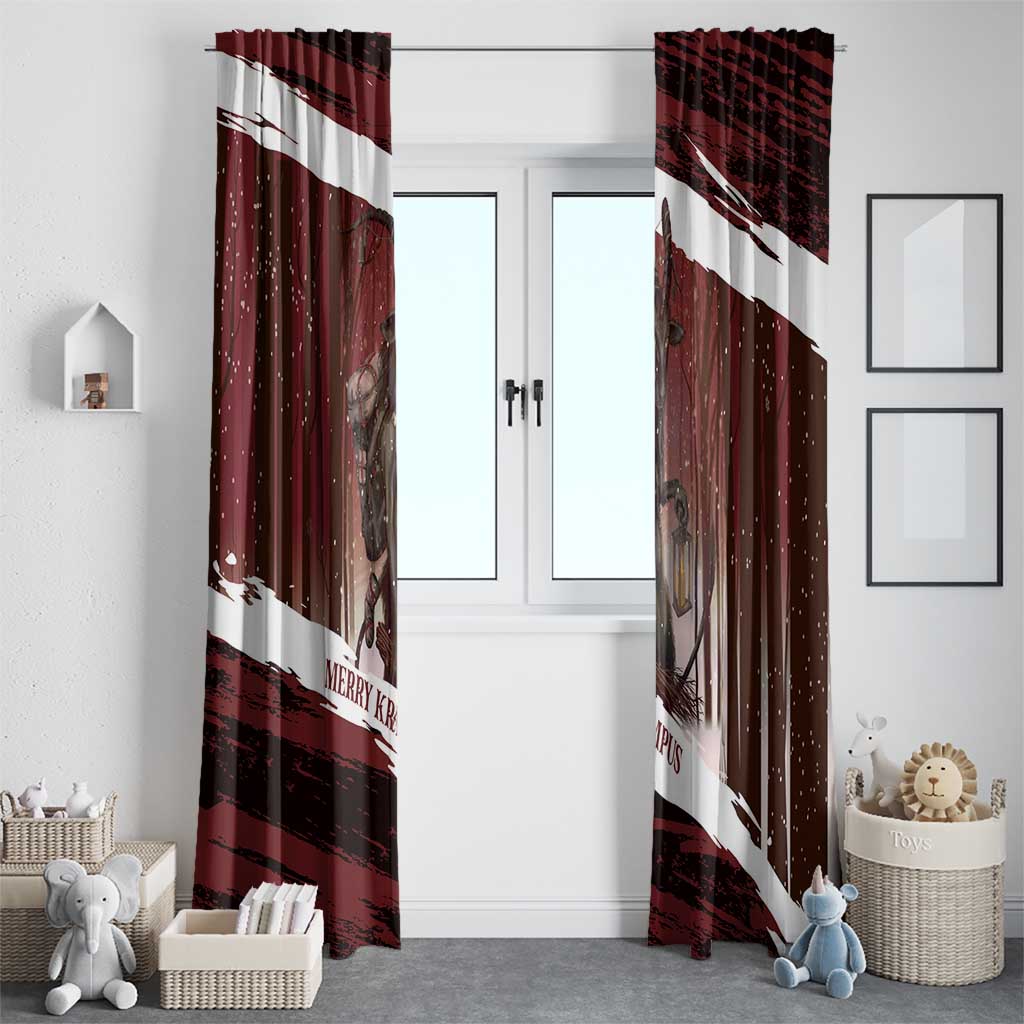 Merry Christmas Window Curtain Krampus in The Woods - Red - Wonder Print Shop
