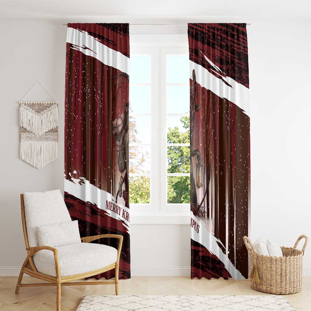 Merry Christmas Window Curtain Krampus in The Woods - Red - Wonder Print Shop