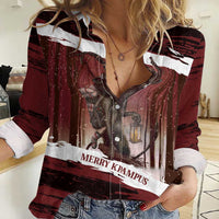 Merry Christmas Women Casual Shirt Krampus in The Woods - Red - Wonder Print Shop