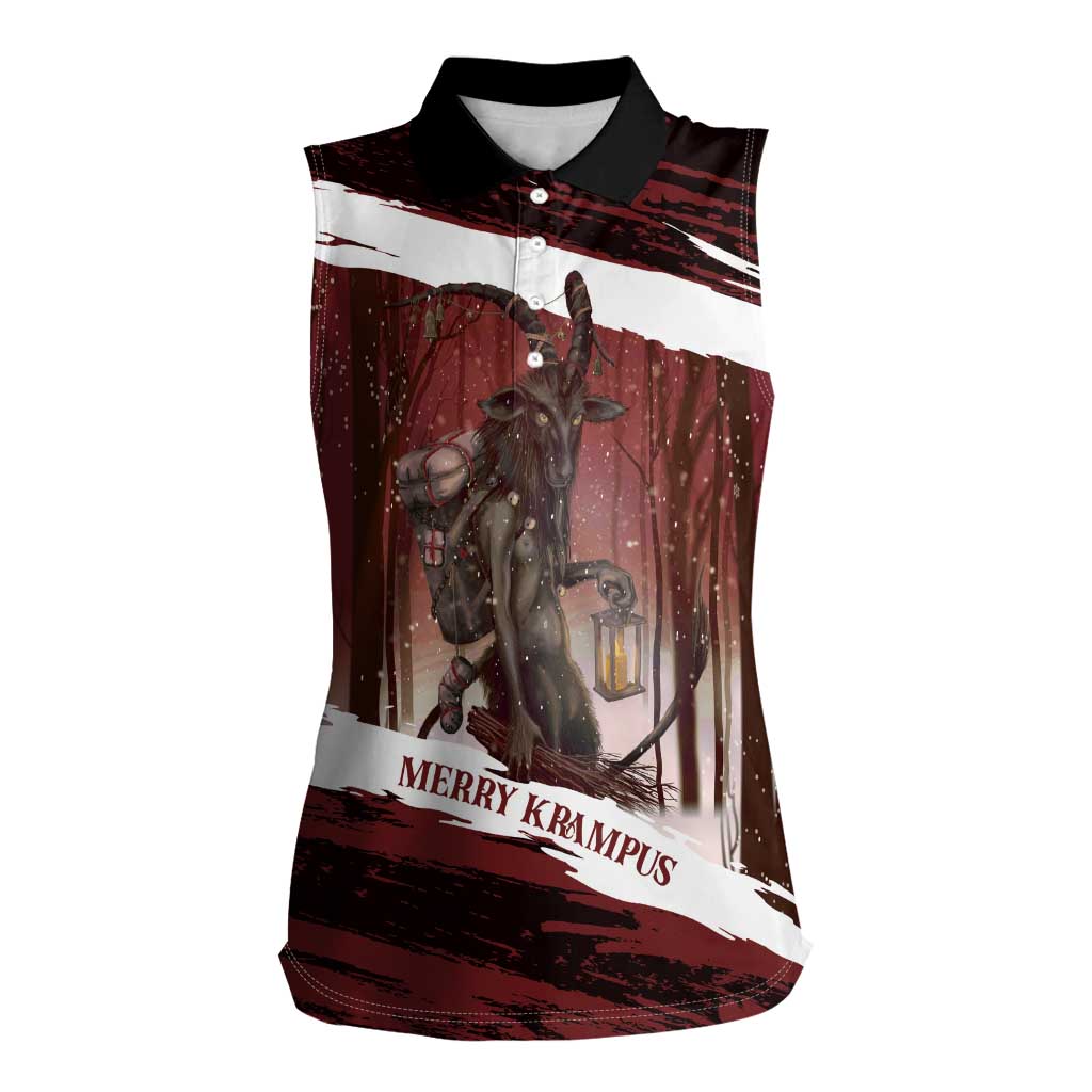 Merry Christmas Women Sleeveless Polo Shirt Krampus in The Woods - Red - Wonder Print Shop