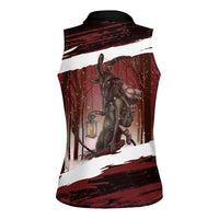 Merry Christmas Women Sleeveless Polo Shirt Krampus in The Woods - Red - Wonder Print Shop