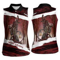 Merry Christmas Women Sleeveless Polo Shirt Krampus in The Woods - Red - Wonder Print Shop