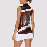 Merry Christmas Women Sleeveless Polo Shirt Krampus in The Woods - Red - Wonder Print Shop