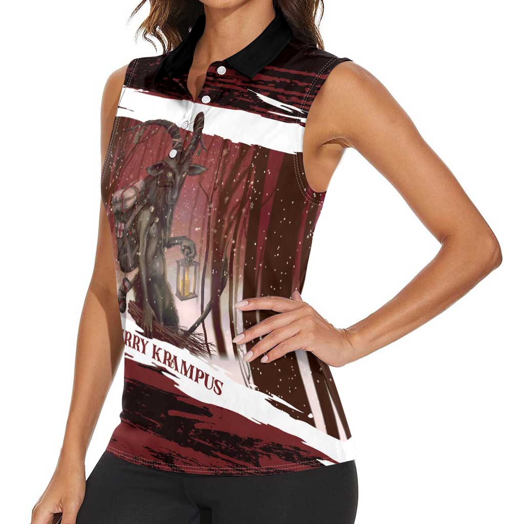 Merry Christmas Women Sleeveless Polo Shirt Krampus in The Woods - Red - Wonder Print Shop