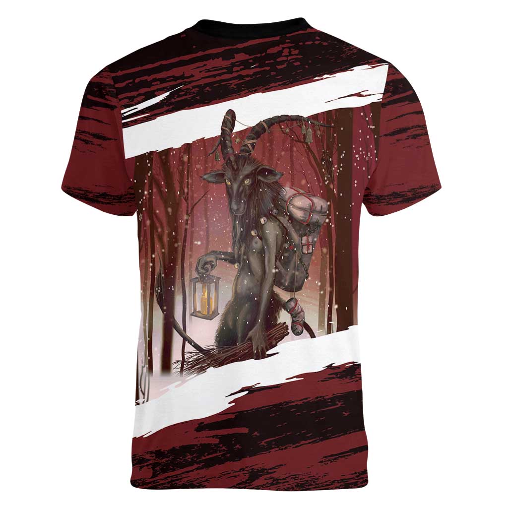 Merry Christmas Women V-Neck T-Shirt Krampus in The Woods - Red - Wonder Print Shop