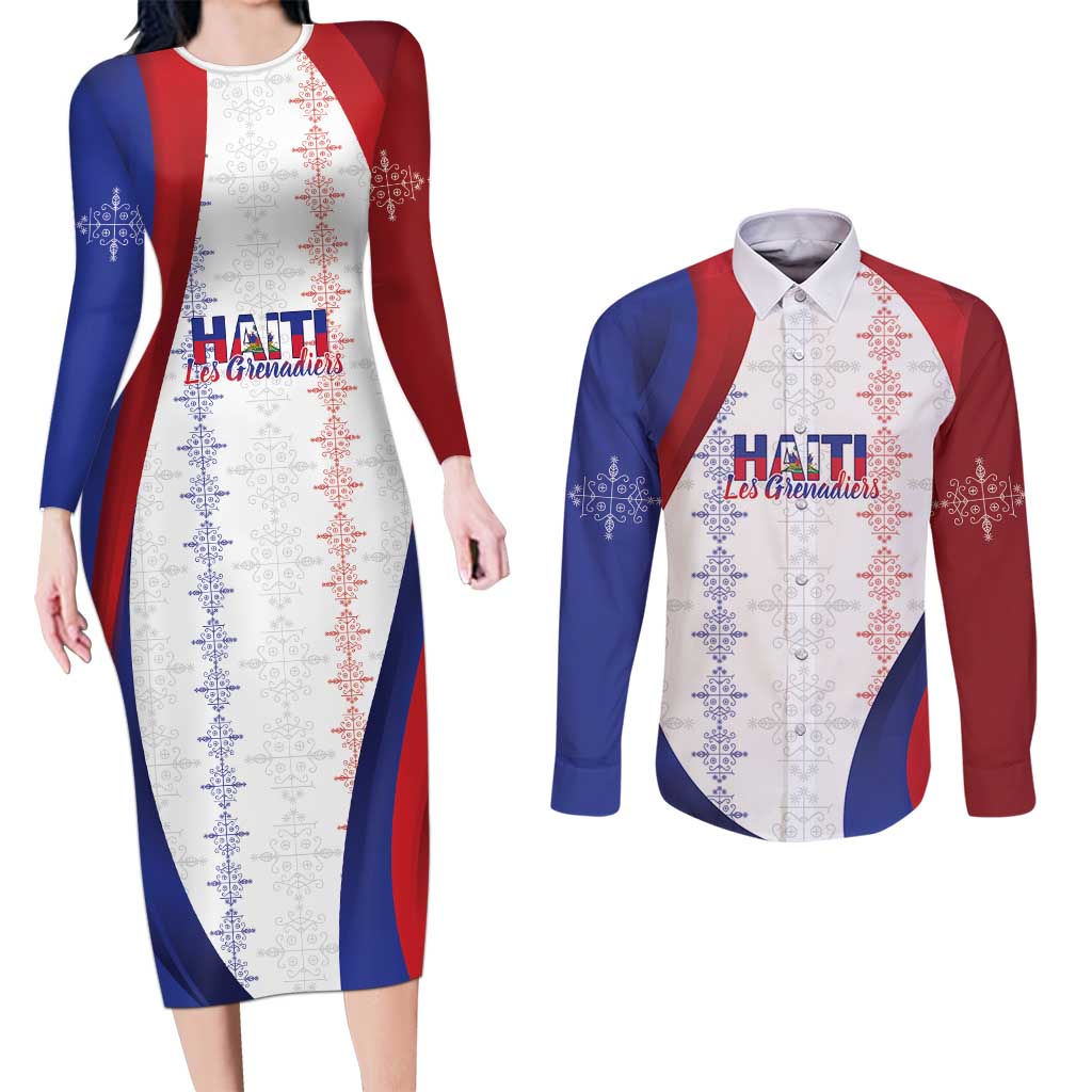 Haiti Football Les Grenadiers Personalized Couples Matching Long Sleeve Bodycon Dress and Long Sleeve Button Shirt Voodoo Veve Papa Legba - Wonder Print Shop