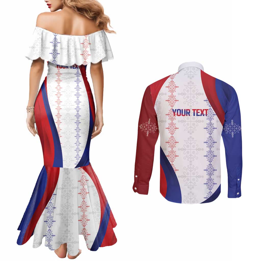 Haiti Football Les Grenadiers Personalized Couples Matching Mermaid Dress and Long Sleeve Button Shirt Voodoo Veve Papa Legba - Wonder Print Shop