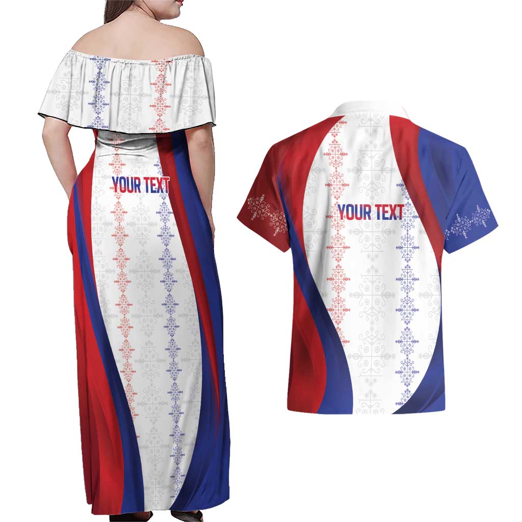 Haiti Football Les Grenadiers Personalized Couples Matching Off Shoulder Maxi Dress and Hawaiian Shirt Voodoo Veve Papa Legba - Wonder Print Shop