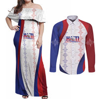 Haiti Football Les Grenadiers Personalized Couples Matching Off Shoulder Maxi Dress and Long Sleeve Button Shirt Voodoo Veve Papa Legba - Wonder Print Shop