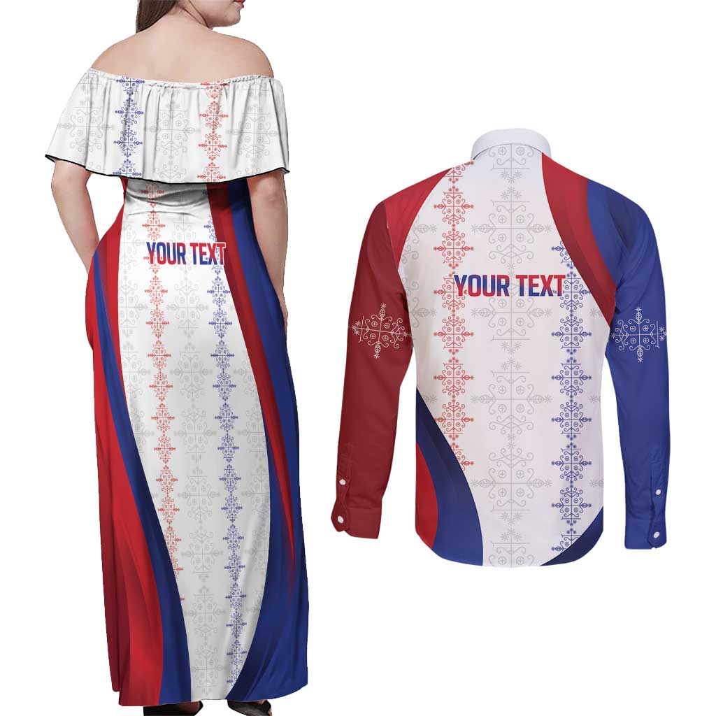Haiti Football Les Grenadiers Personalized Couples Matching Off Shoulder Maxi Dress and Long Sleeve Button Shirt Voodoo Veve Papa Legba - Wonder Print Shop