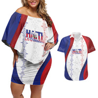 Haiti Football Les Grenadiers Personalized Couples Matching Off Shoulder Short Dress and Hawaiian Shirt Voodoo Veve Papa Legba - Wonder Print Shop