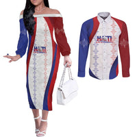 Haiti Football Les Grenadiers Personalized Couples Matching Off The Shoulder Long Sleeve Dress and Long Sleeve Button Shirt Voodoo Veve Papa Legba - Wonder Print Shop