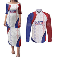 Haiti Football Les Grenadiers Personalized Couples Matching Puletasi and Long Sleeve Button Shirt Voodoo Veve Papa Legba - Wonder Print Shop