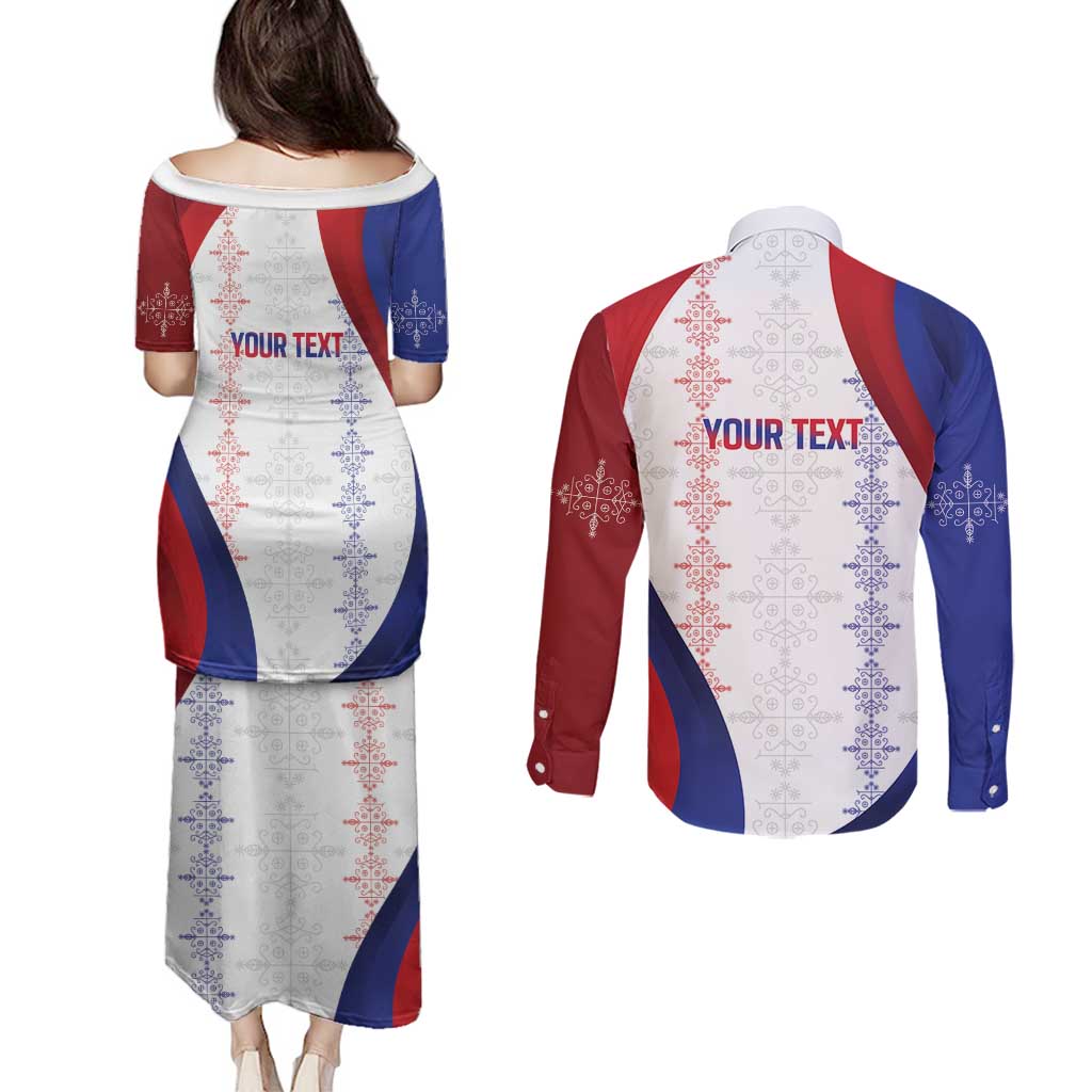 Haiti Football Les Grenadiers Personalized Couples Matching Puletasi and Long Sleeve Button Shirt Voodoo Veve Papa Legba - Wonder Print Shop