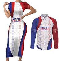 Haiti Football Les Grenadiers Personalized Couples Matching Short Sleeve Bodycon Dress and Long Sleeve Button Shirt Voodoo Veve Papa Legba - Wonder Print Shop