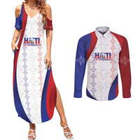 Haiti Football Les Grenadiers Personalized Couples Matching Summer Maxi Dress and Long Sleeve Button Shirt Voodoo Veve Papa Legba - Wonder Print Shop