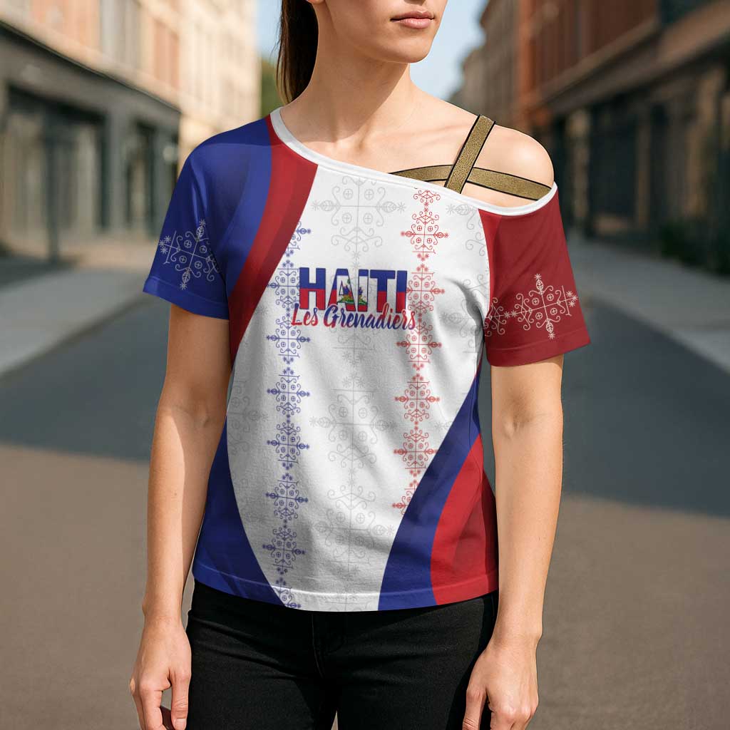 Haiti Football Les Grenadiers Personalized Cross Shoulder Shirt Voodoo Veve Papa Legba - Wonder Print Shop
